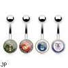 Military Logo Print Inlayed Surgical Steel Navel Ring