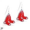 Mspiercing Sterling Silver Earrings With Official Licensed Pewter MLB Charms, Boston Red Sox