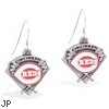 Mspiercing Sterling Silver Earrings With Official Licensed Pewter MLB Charms, Cincinnati Reds