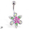 Multi-color flower and leaf belly ring
