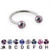 multi gem ball circular barbell, 16 ga