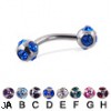 multi gem ball curved barbell, 14 ga