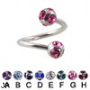 multi gem ball spiral barbell, 14 ga