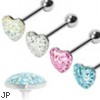 Multi-gemmed epoxy dome heart tongue ring, 14 ga