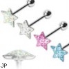 Multi-gemmed epoxy dome star tongue ring, 14 ga