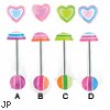 Multi layer colored heart ball tongue ring, 14 ga