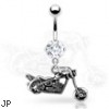 Navel Ring Round CZ with Motorcycle Dangle