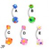 Navel ring with acrylic multi-color polka dot balls