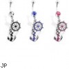 Navel Ring with Black   Anchor And Wheel, 14Ga