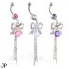 Navel ring with bow and chains dangle