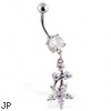 Navel ring with clear jeweled dangle and flower