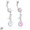Navel ring with CZ gem in twister dangle