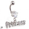 Navel ring with dangling "Princess"