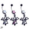 Navel Ring with Dangling Black Coated Angel