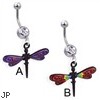 Navel ring with dangling black dragonfly