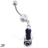 Navel ring with dangling black flipflop with animal print
