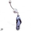 Navel Ring with Dangling Black Flipflop with Palm Tree