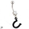 Navel ring with dangling black horseshoe