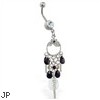 Navel ring with dangling black jeweled chandelier