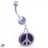 Navel ring with dangling carbon fiber peace sign