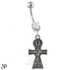 Navel ring with dangling celtic ankh