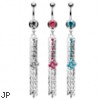 Navel ring with dangling chains and diamond shaped dangle