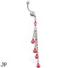 Navel ring with dangling chains and pink pearls