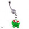 Navel ring with dangling clay love frog