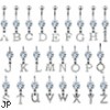 Navel ring with dangling clear jeweled letter