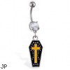 Navel ring with dangling coffin with cross