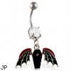 Navel ring with dangling coffin with wings