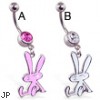 Navel ring with dangling colored bunny