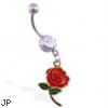 Navel ring with dangling colored rose