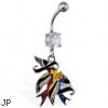 Navel ring with dangling colorful birds