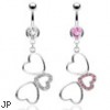 Navel ring with dangling crooked hearts