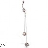 Navel ring with dangling crystal balls on chains
