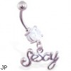 Navel ring with dangling cursive "Sexy"