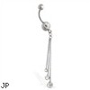 Navel ring with dangling CZs on chains