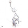 Navel ring with dangling dolphin and hoop