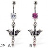 Navel ring with dangling dove with jeweled heart