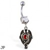 Navel ring with dangling dragon and cross with red gem