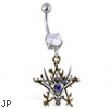 Navel ring with dangling dragon head with gold colored star