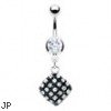 Navel ring with dangling epoxy jeweled square