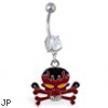 Navel ring with dangling flame skull and crossbones