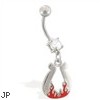 Navel Ring With Dangling Flaming Horseshoe