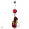 Navel ring with dangling flipflop with rose and gems
