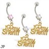 Navel ring with dangling gold colored "I <3 My Sheriff"