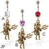 Navel ring with dangling gold colored devil