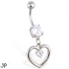 Navel ring with dangling heart and small gem