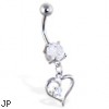 Navel ring with dangling heart with gem